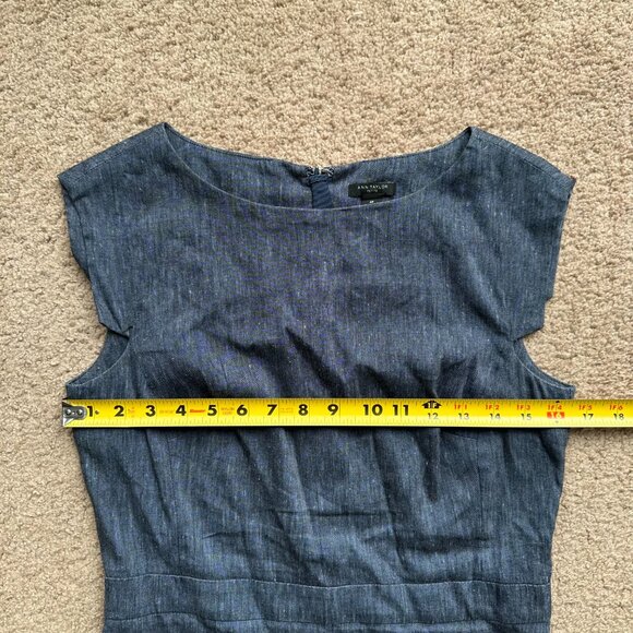 Ann Taylor Dress Womens 4 Petite Linen Blend Back Zip Blue Sleeveless - Picture 9 of 11